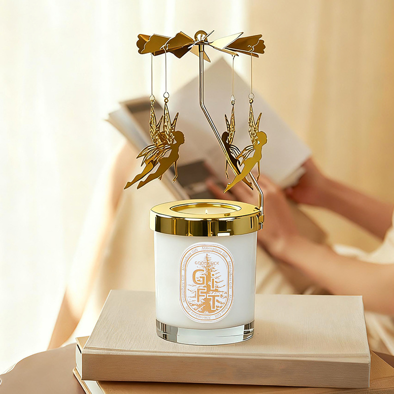 YUEKOKO Rotating Carousel Candle Gift Set - Metal Spinning Candle Holder with Scented Candle, 7 Styles - In Use