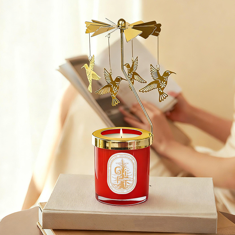 YUEKOKO Rotating Carousel Candle Gift Set - Metal Spinning Candle Holder with Scented Candle, 7 Styles - Set / Collection
