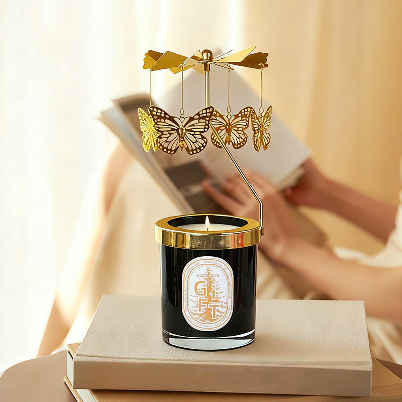 YUEKOKO Rotating Carousel Candle Gift Set - Metal Spinning Candle Holder with Scented Candle, 7 Styles - Packaging