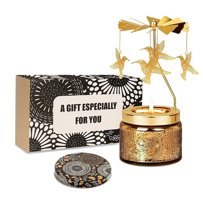 YUEKOKO Rotating Carousel Candle Gift Set - Metal Spinning Candle Holder with Scented Candle, 7 Styles - Side View