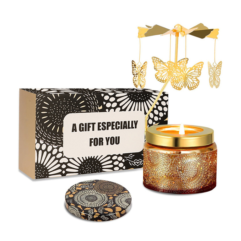 YUEKOKO Rotating Carousel Candle Gift Set - Metal Spinning Candle Holder with Scented Candle, 7 Styles - Top View