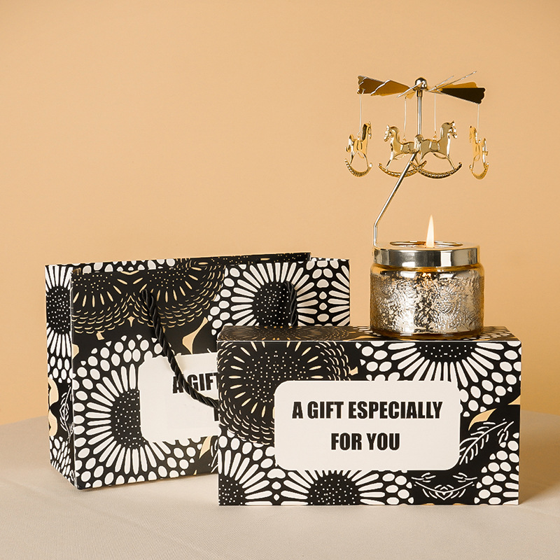YUEKOKO Rotating Carousel Candle Gift Set - Metal Spinning Candle Holder with Scented Candle, 7 Styles - Back View