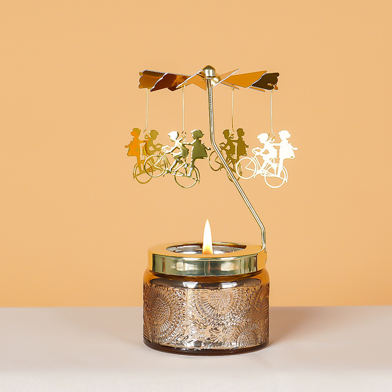 YUEKOKO Rotating Carousel Candle Gift Set - Metal Spinning Candle Holder with Scented Candle, 7 Styles - Scale