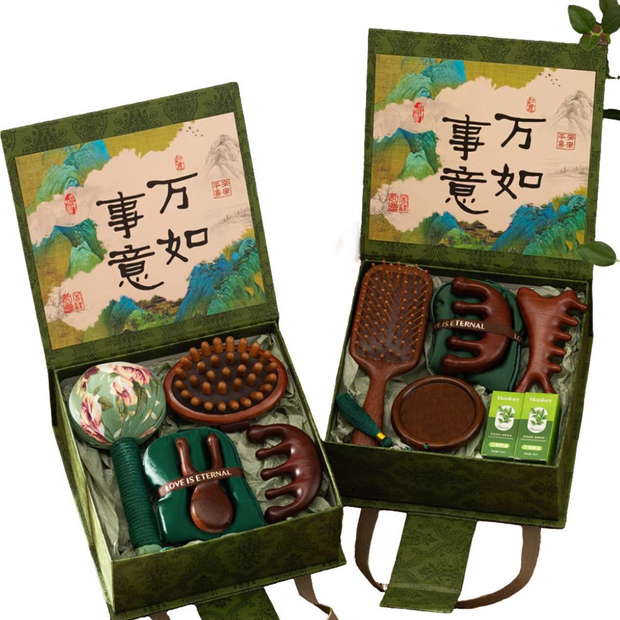 Chinese Wellness Gift Set - Mugwort Health Hammer & Sandalwood Massage Tools, 5 Sets - In Use