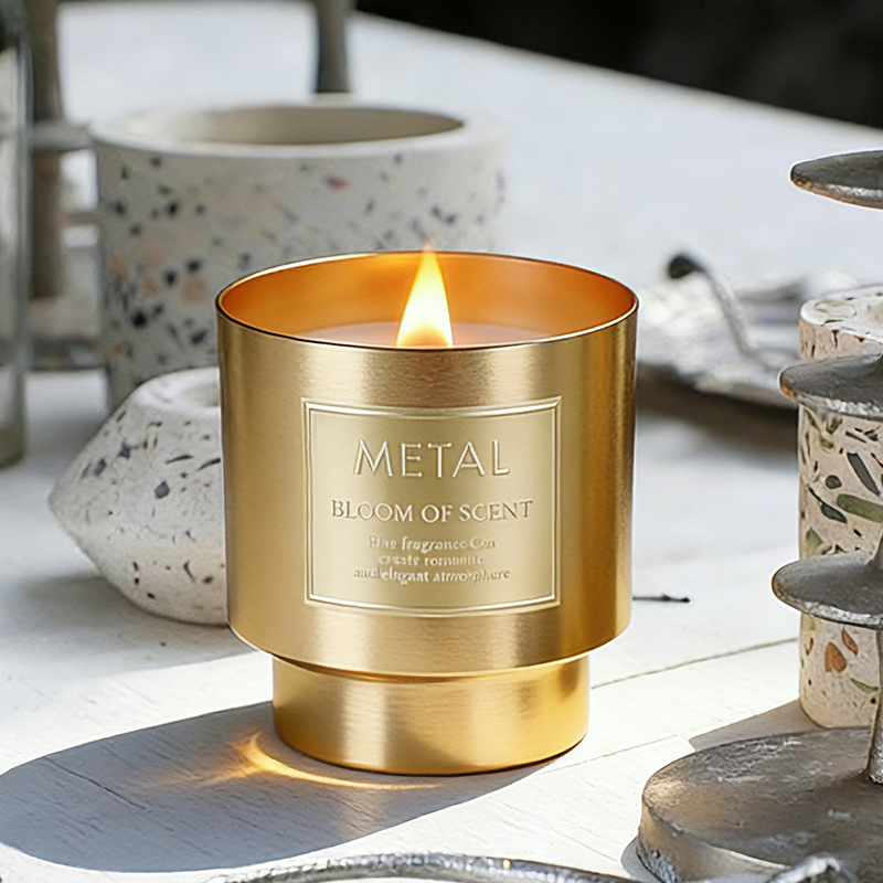 YUEKOKO Luxury Metal Cup Scented Candle – Premium Glass Candle with Metallic Finish, 4 Fragrances - Size Reference