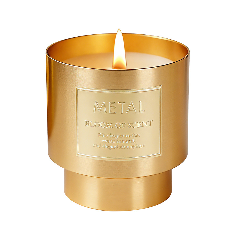 YUEKOKO Luxury Metal Cup Scented Candle – Premium Glass Candle with Metallic Finish, 4 Fragrances - In Use
