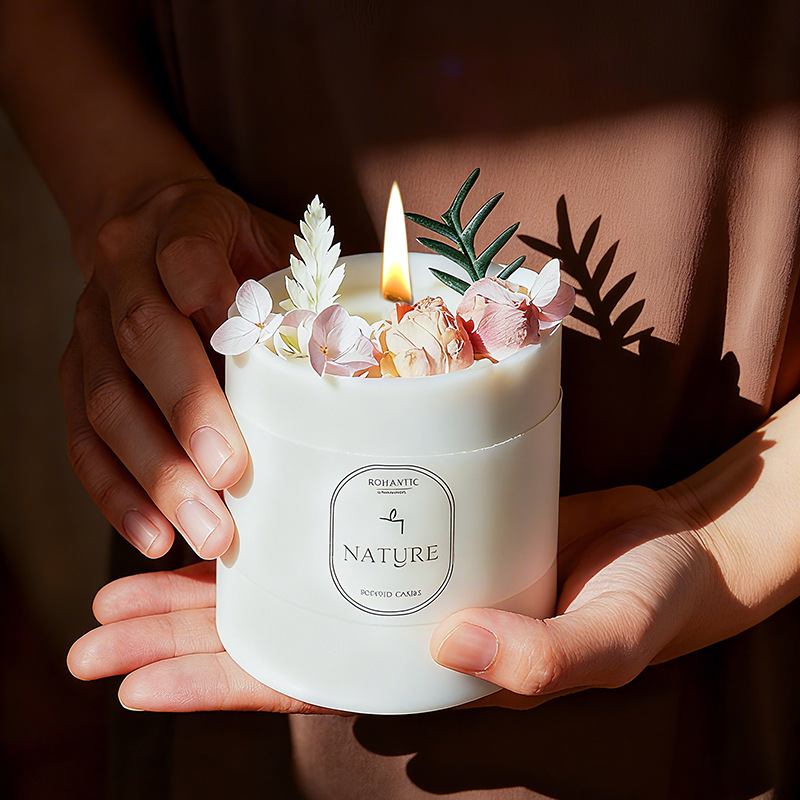 Forest Floral Scented Candle with Real Dried Flowers - Soy Wax Aromatherapy Candle, 7 Styles - Detail View