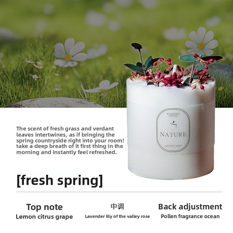 Forest Floral Scented Candle with Real Dried Flowers - Soy Wax Aromatherapy Candle, 7 Styles - In Use